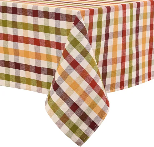 Vista 14 de Urban Villa - Mantel de mesa 100 % algodón, para uso diario, cenas familiares o fiestas en interiores o exteriores, a cuadros, color negro/blanco