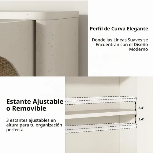 Vista 8 de RUSTOWN Mueble de pared de baño de ratán con 2 puertas arqueadas y estante Blanco rústico