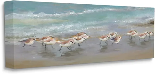 Vista 2 de Stupell Industries 'Sandpiper Flock Shoreline Splashing' Arte en Lienzo Sandpiper Flock Shoreline_v1