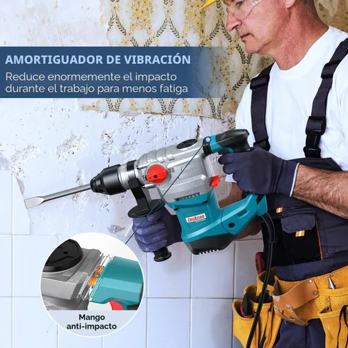 Vista 5 de ENEACRO - Taladro de martillo giratorio de 1-1/4 pulgadas SDS-Plus de 13 A, embrague de seguridad 4 funciones con control de vibración incluyendo