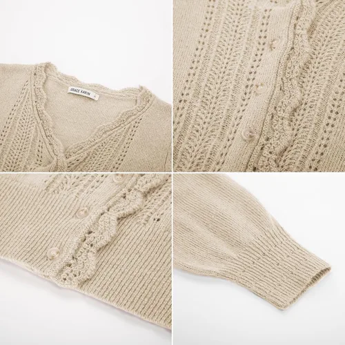 Vista 6 de GRACE KARIN Women's Knitted Cardigan Sweater Long Sleeve Button Down Lightweight Hollow Out Soft Open Front