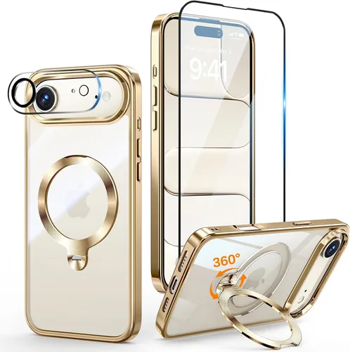 Vista 41 de [Protección Tri-Shield] Funda para iPhone 13 Pro con soporte giratorio de 360° compatible con MagSafe [anillo magnético de CD)
