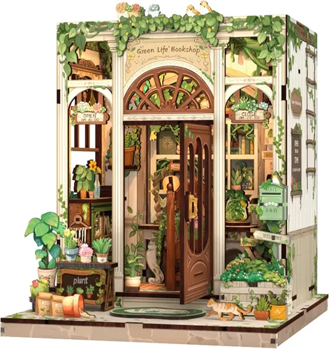 Vista 17 de Kit de Rincón de Libro - Kit de Casa de Muñecas en Miniatura DIY Scene para Adultos, Rompecabezas 3D de Estantería 255 Piezas, Modelo de Casa