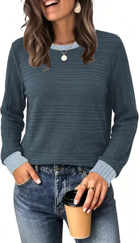 Vista 10 de WIHOLL Camisetas de manga larga para mujer, trajes de otoño, camisas de Caqui