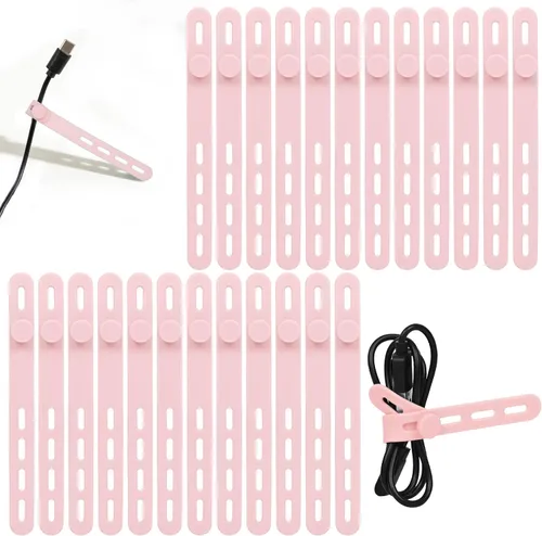 Vista 15 de Donruby 24 bridas de silicona – Reutilizables y lavables con hebillas de bloqueo, correas ajustables de organización de cables, organizador de Blanco