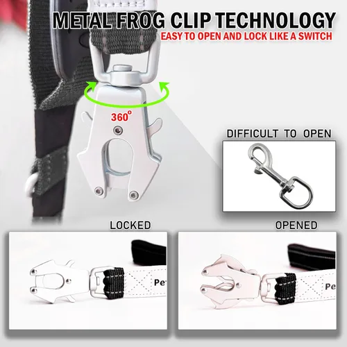 Vista 2 de PetsProMax - Correa táctica para perro, correa elástica resistente con clip de metal para cinturón de seguridad de automóvil y hebilla de rana