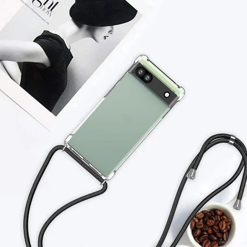 Vista 6 de para Google Pixel 6a Funda con Correa Ajustable para Cuello, Hombro y Cruzada Transparente Funda Móvil Duradera, Suave y delgada de Ajuste Perfecto