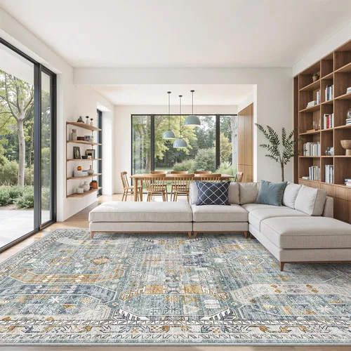 Vista 16 de befbee - Alfombra para sala de estar, lavable y resistente a manchas, con base antideslizante, ideal para dormitorio y cocina, decoración clásica