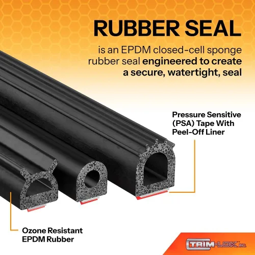 Vista 2 de Trim-Lok Sello de goma en forma de D – 0.437 pulgadas de alto, 0.375 pulgadas de ancho, 25 pies de largo – Sello de espuma EPDM con adhesivo