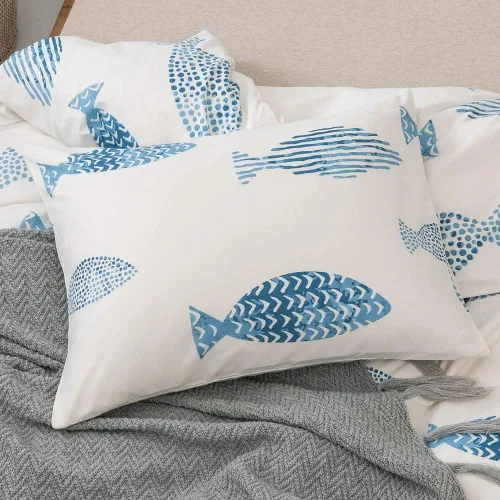 Vista 5 de Juego de funda de edredón de 2 piezas, cómoda funda de edredón con estampado de dibujos animados de peces para niños y niños, suave juego de ropa