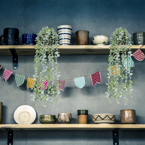 Vista 7 de Plantas colgantes falsas de eucalipto en maceta, pequeñas enredaderas de hiedra sintética, decoración para estante flotante, cocina, baño, armarios