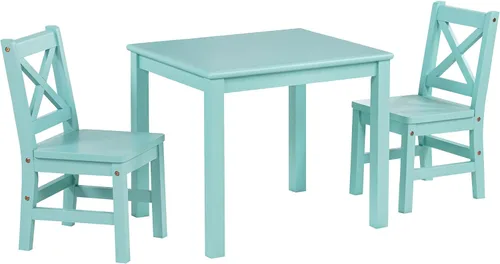 Vista 18 de eHemco Juego de mesa y silla de madera maciza para niños, café, 3 piezas