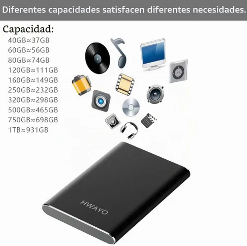 Vista 5 de HWAYO Disco duro externo portátil de 120 GB, USB3.1 Gen 1 Tipo C Ultra Slim de 2.5 pulgadas, almacenamiento HDD compatible con PC, computadora