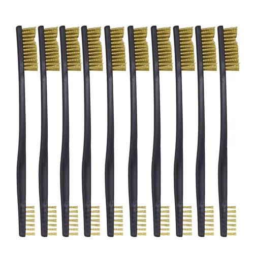 Vista 12 de Paquete de 10 cepillos de limpieza multiusos de doble punta para pistolas de 7 pulgadas, cepillos de cerdas de nailon de acero y latón (5 tipos)
