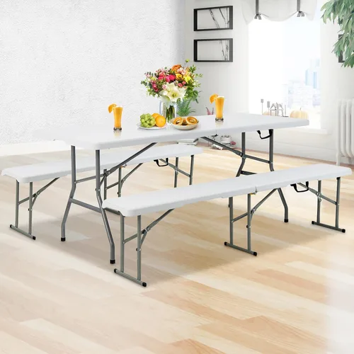 Vista 2 de Goplus Banco plegable de plástico de 6 pies, asiento plegable portátil con capacidad de 550 libras para interiores y exteriores, picnic, fiesta