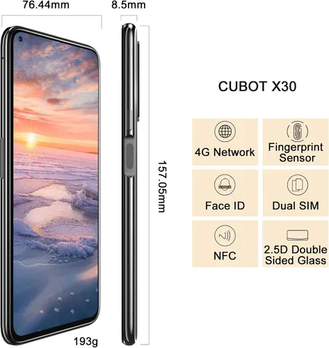Vista 6 de Teléfono Android, X30 8GB+128GB teléfono celular desbloqueado, pantalla de 6.4 pulgadas, cámara de 48 MP, teléfono celular 4G Dual SIM, batería