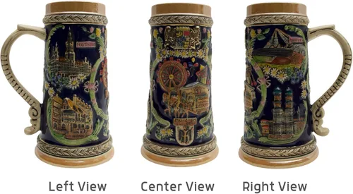 Vista 4 de Essence of Europe Gifts Taza grande de jarra de cerveza de 1 litro pintada a mano grabada Munich Alemania Oktoberfest Beer Stein Beer Stein Tazas