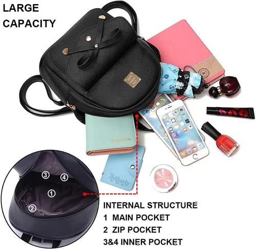 Vista 22 de ZGWJ Mini mochila de cuero con moño, mochila pequeña, linda mochila casual de viaje para niñas y mujeres, M, Mochilas tipo mochila