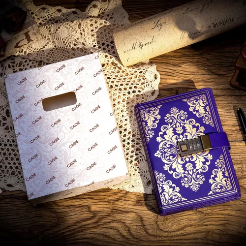 Vista 7 de Diario con cerradura CAGIE para mujeres, diario vintage recargable con cerradura de 224 páginas, diario de cuero con cerradura para secretos
