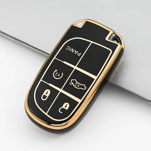 Vista 3 de OLLEN Funda para llavero de TPU con anillo sin tornillos, apta para Jeep Grand Cherokee Renegade Compass Chrysler Dodge RAM Durango Challenger