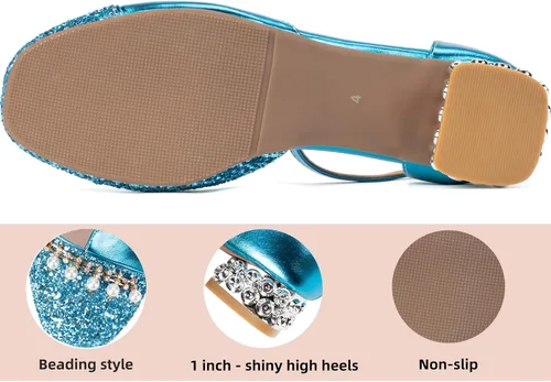 Vista 2 de Zapatos de vestir para niñas, tacones altos, zapatos planos para niños pequeños, zapatos de flores con purpurina brillante, para fiesta, boda