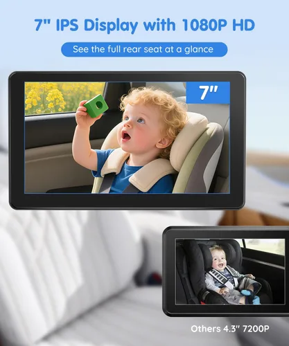 Vista 2 de Babyvue BV4 - Monitor de coche de bebé de 7 pulgadas, pantalla grande IPS 1080P con alimentación USB Plug & Play, monitor de asiento de automóvil