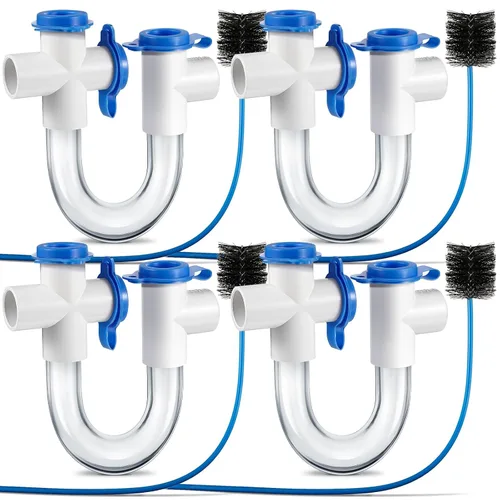 Vista 10 de 1 paquete de trampa de condensado estándar de 3/4 pulgadas con cepillo de limpieza, trampa U de PVC para sistemas HVAC, aire acondicionado, drena