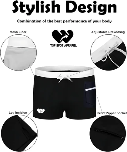Vista 5 de Traje de baño de corte cuadrado para hombre y traje de arrastre, bolsillo frontal