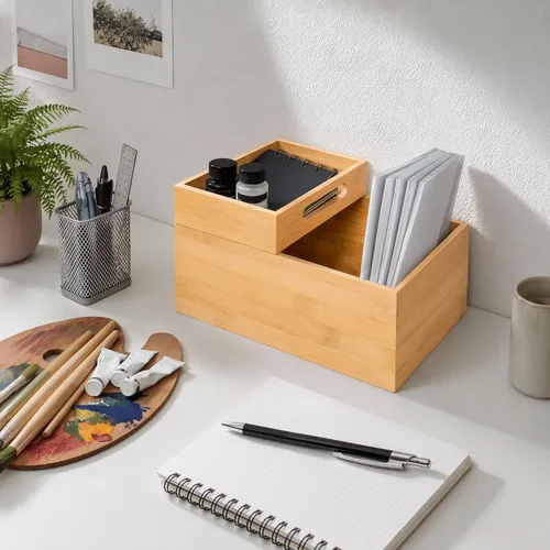 Vista 6 de HOMESTEAD - Caja de almacenamiento apilable de bambú de 3 piezas, contenedor de almacenamiento grande, cajas de madera para cajones de maquillaje