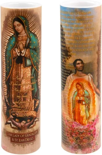 Vista 3 de Nuestra Señora de Guadulpe con Juan Diego, vela de oración devocional sin llama LED