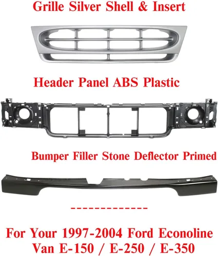 Vista 2 de Rejilla frontal plateada e inserto + panel de cabecera de plástico ABS + deflector de piedra de relleno de parachoques imprimado para Ford Econoline