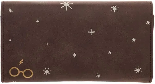 Vista 2 de Harry Potter Hogwarts Crest - Cartera de piel sintética de tres pliegues estándar, Beige Bronceado
