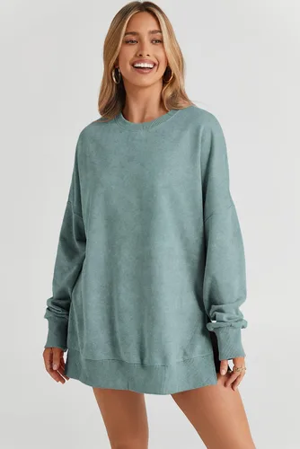 Vista 187 de SHEWIN Sudadera casual de manga larga con cuello redondo para mujer, ligera, holgada