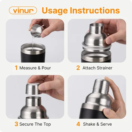 Vista 5 de VINUR Coctelera aislada, coctelera de Martini aislada al vacío de acero inoxidable de 20 onzas con colador integrado y tapa jigger para camarero