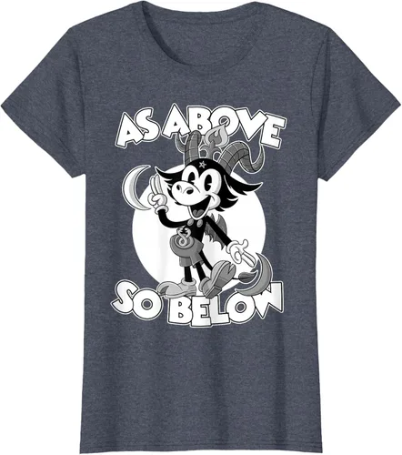 Vista 44 de Camiseta de dibujos animados retro de Baphomet Pagan As Above So Below, Negro, S