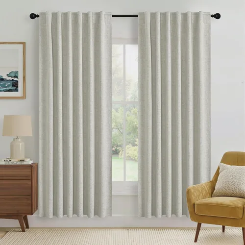 Vista 193 de RYB HOME Cortinas de lino texturizado 100% opacas de 84 pulgadas de largo, aislamiento térmico, privacidad, ahorro de energía para dormitorio, sala