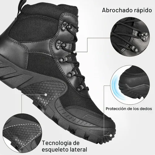 Vista 6 de FREE SOLDIER Botas de senderismo impermeables para hombre, botas de trabajo tácticas, botas militares ligeras al aire libre negro (Mid Black)