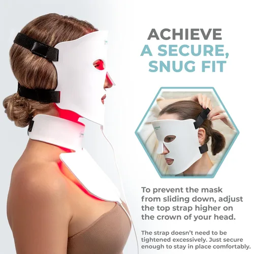 Vista 6 de Nourished Bodynskin Máscara facial y cuello con terapia de luz LED, dispositivo de cuidado de la piel facial, 7 colores rojo y azul