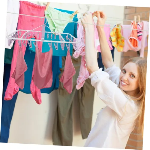 Vista 4 de Estante de secado de ropa para calcetines, 32 clips, perchero para ropa y toallas