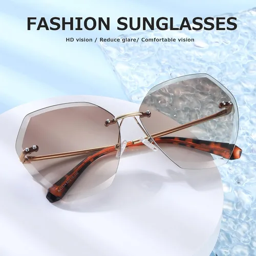 Vista 2 de AEVOGUE - Los lentes de sol para mujer, sin bordes, lentes de corte de diamante, de tamaño grande (AE0534)