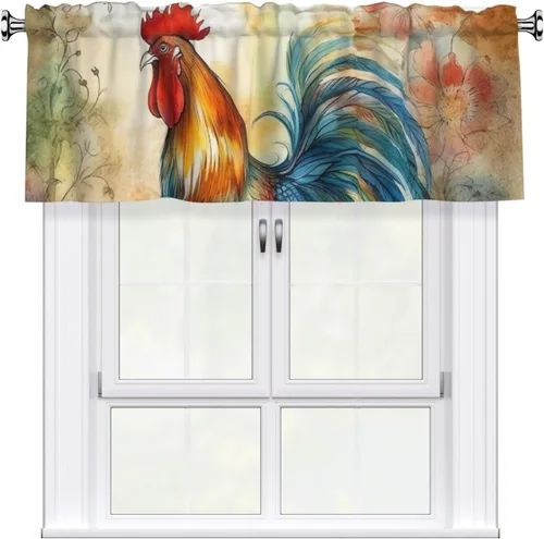 Vista 2 de Valances for Windows Kitchen Valance Curtains 54 x 18 Inch Flowers and Rooster Curtain Valance Rod Pocket Window Valances Blocking Light Short
