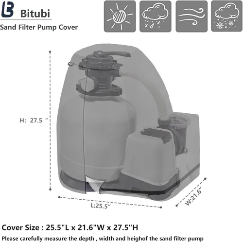 Vista 2 de Bitubi Cubierta de invierno para bomba de filtro de arena con forro de felpa, cubierta impermeable para bomba de piscina, protege de la nieve severa