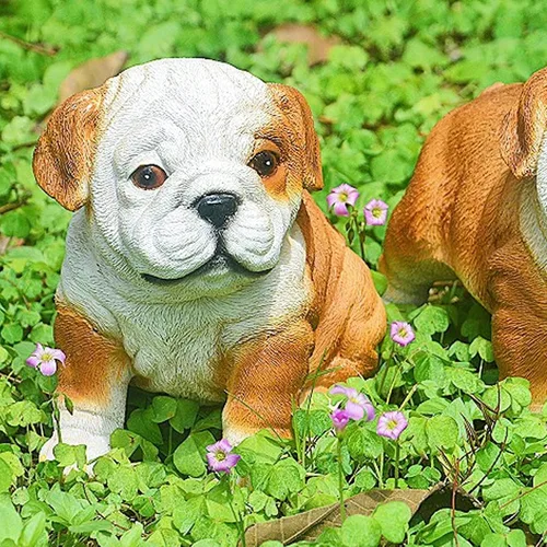 Vista 3 de Estatua de cachorro de bulldog inglés, decoración de escultura de bulldog resistente a la intemperie, encantadora para patio (bulldog sentado)