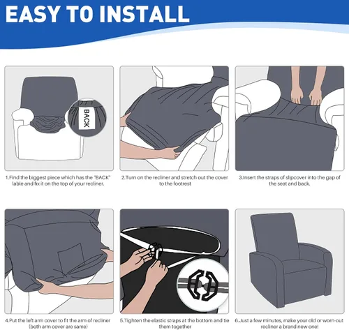 Vista 6 de MAXIJIN Fundas impermeables para sillas reclinables pequeñas de 3 piezas, fundas reclinables que se mantienen en su lugar, fundas reclinables Lazy