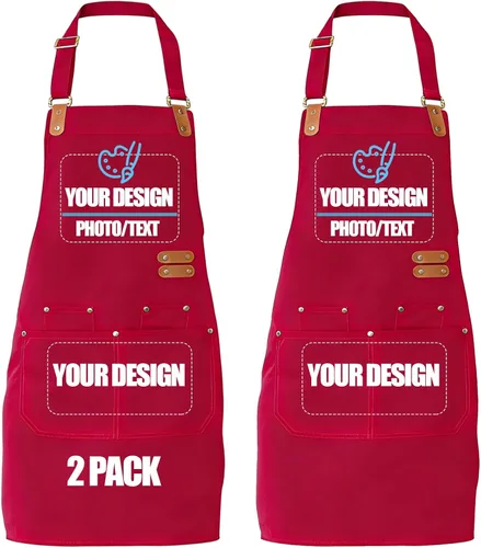 Vista 21 de BeautyWill Delantal personalizado personalizado para hombres y mujeres, delantales de cocina personalizados con bolsillos, nombre, texto, logotipo