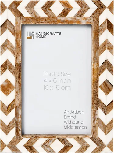 Vista 10 de Handicrafts Home Marco de fotos de mosaico chevron – Marco de fotos hecho a mano con incrustaciones de hueso de 4 por 6 para decoración de mesa