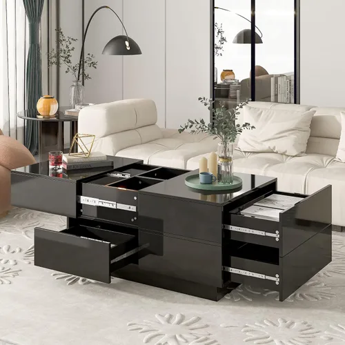 Vista 17 de Quarte Mesa de centro de estilo moderno de 2 niveles con iluminación LED de 16 colores, mesa de cóctel con control remoto y gran lugar