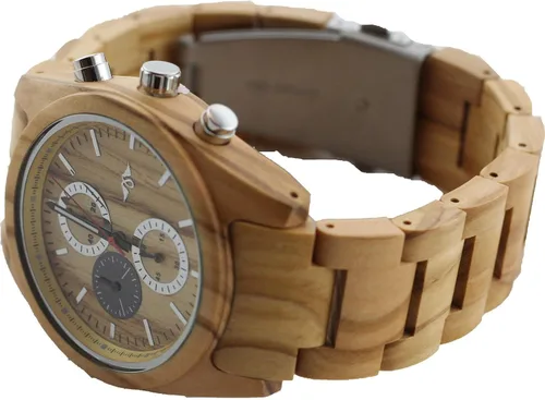 Vista 9 de Madera de arce reloj con diales Múltiples Color Plateado y Negro con pulsera de arce