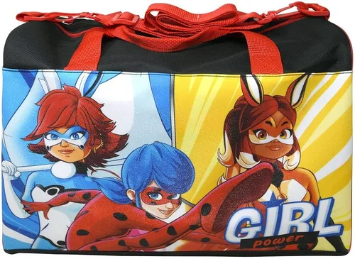 Vista 2 de Zagtoon Miraculous Ladybug - Bolsa de lona para niños, paquete con bolsa de viaje de mariquita milagrosa de 17 pulgadas, más calcomanías y más