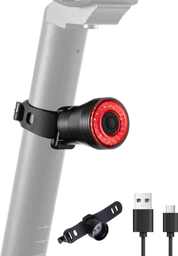 Vista 9 de ROCKBROS Luz Trasera de Bicicleta Inteligente, Luces Traseras de Bicicleta con Sensor de Freno para Paseo Nocturno, Luces Traseras LED
